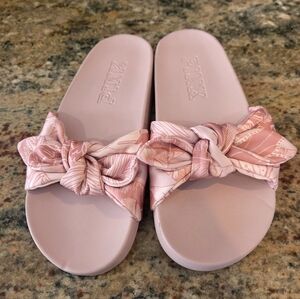 Victoria's Secret Pink Bow/Single Strap Slides Satin Tropical Summer Bow Sz M/L